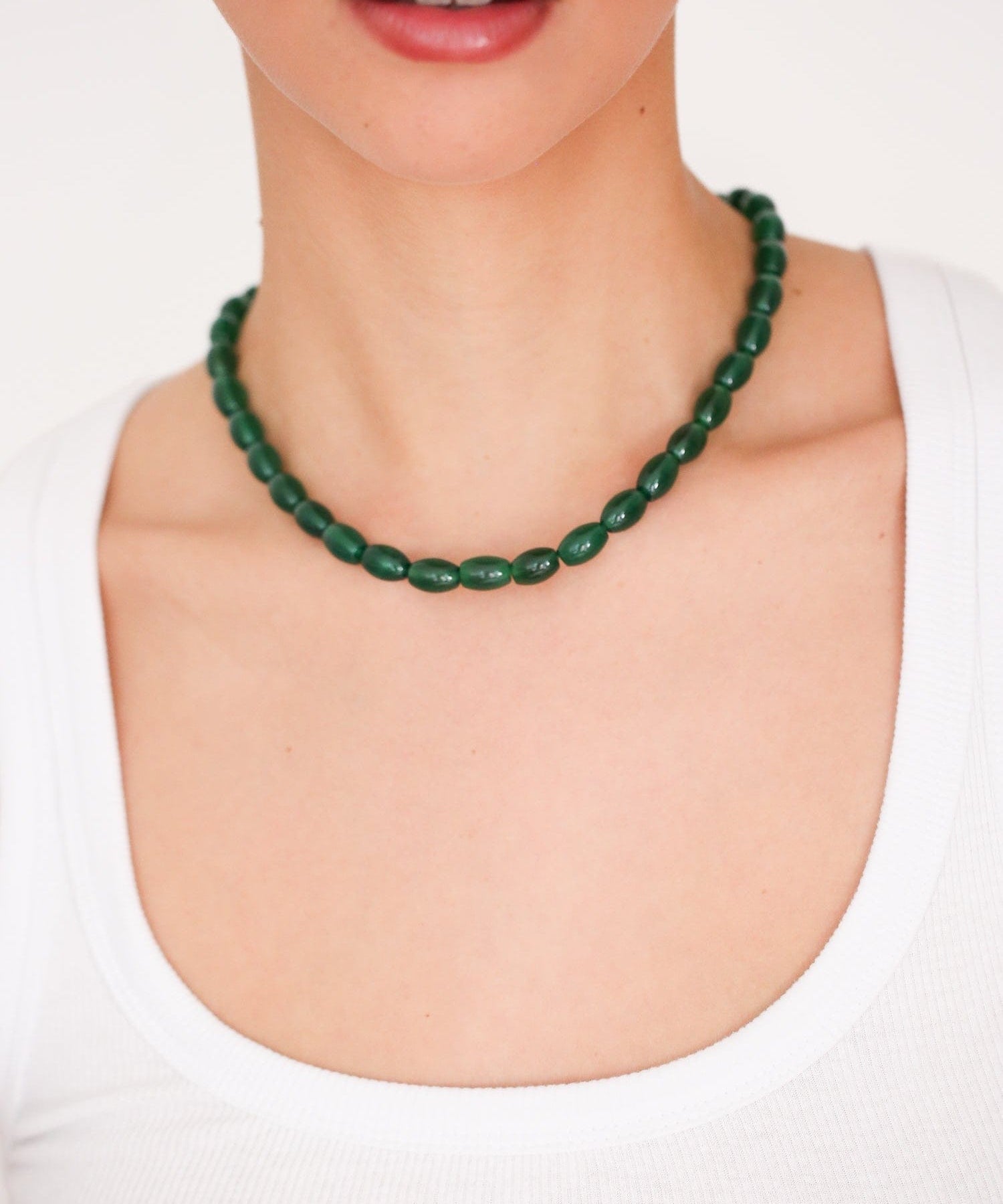 Forest Agate Bead Necklace - Golden