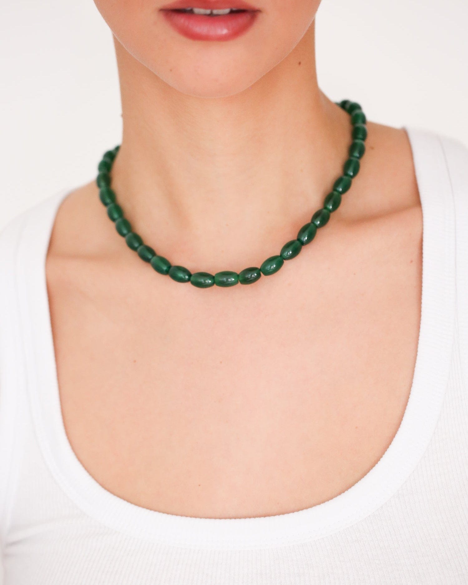 Forest Agate Bead Necklace - Golden