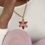 Squeeze-London-Chunky-Chain-Forever-Susan-Necklace-OVersized-Flower-Pendant-Pink-Enamel-Candy-Gold-Vermeil