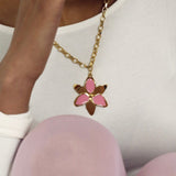Squeeze-London-Chunky-Chain-Forever-Susan-Necklace-OVersized-Flower-Pendant-Pink-Enamel-Candy-Gold-Vermeil
