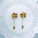 Squeeze-Jewellery-Forget-Me-Not Earrings-Statement-Oversized-Flower-Drop-Blue-Gemstone-chain-earrings-aquamarine-topaz