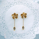 Squeeze-Jewellery-Forget-Me-Not Earrings-Statement-Oversized-Flower-Drop-Blue-Gemstone-chain-earrings-aquamarine-topaz
