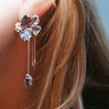 Squeeze-Jewellery-Forget-Me-Not Earrings-Statement-Oversized-Flower-Drop-Blue-Gemstone-chain-earrings-aquamarine-topaz-Gold-Silver