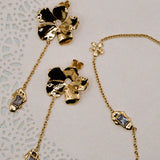 Squeeze-Jewellery-Forget-Me-Not Earrings-Statement-Oversized-Flower-Drop-Blue-Gemstone-chain-earrings-aquamarine-topaz-Gold-Silver