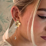 Squeeze-Jewellery-Forget-Me-Not Earrings-Statement-Oversized-Flower-Drop-Blue-Gemstone-chain-earrings-aquamarine-topaz-Gold-Silver