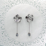 Squeeze-Jewellery-Forget-Me-Not Earrings-Statement-Oversized-Flower-Drop-Blue-Gemstone-chain-earrings-aquamarine-topaz-Gold-Silver