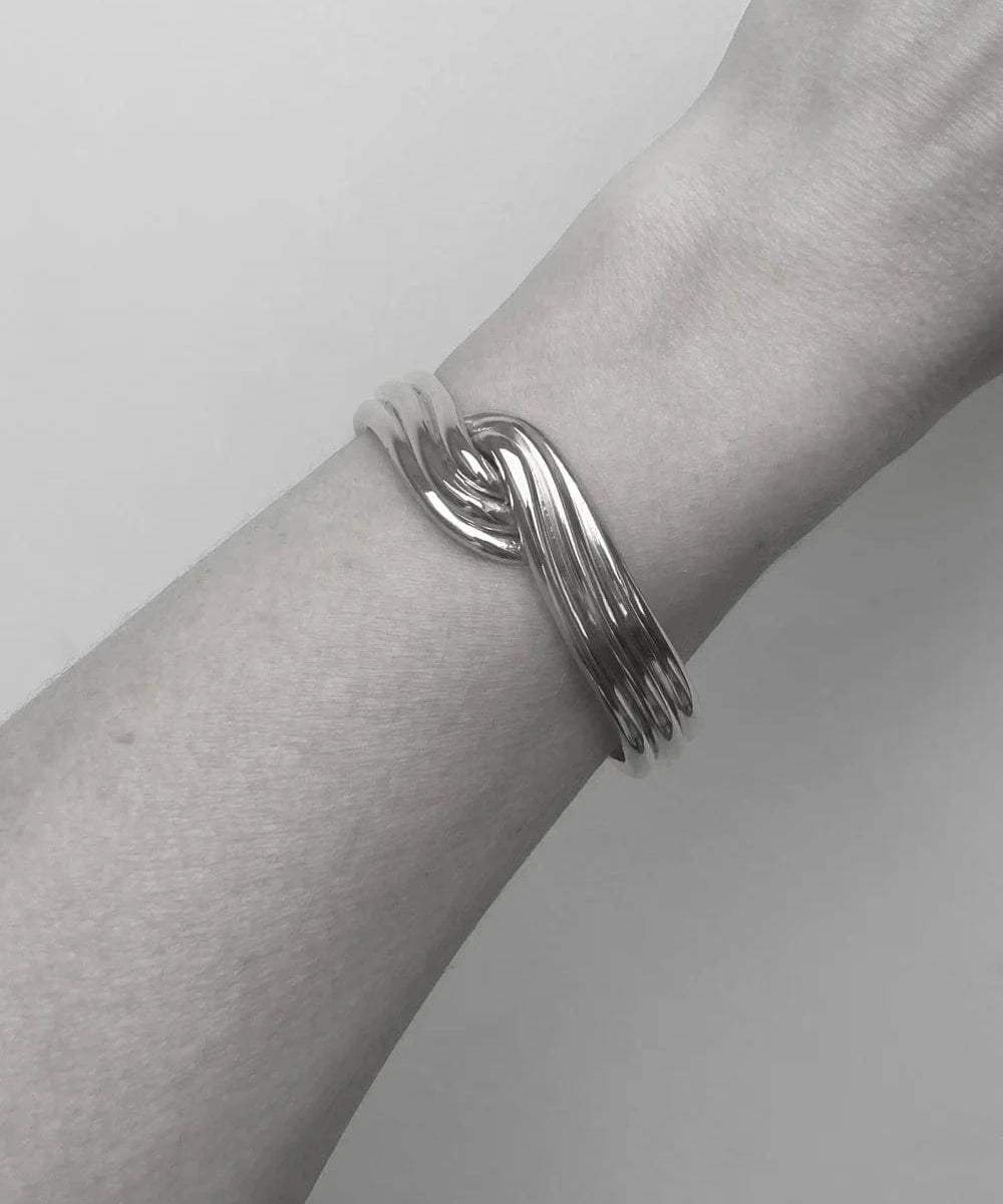 Ruddock-Gia-Cuff-Bangle-Bracelet-Triple-Clean-Lines-Fluid-Twisted-Forms-Tubes-Sculptural-Ribbed-Rippled-Sterling-Silver-Chunky-Cool-Minimal-Sleek-Bracelet-Cuff