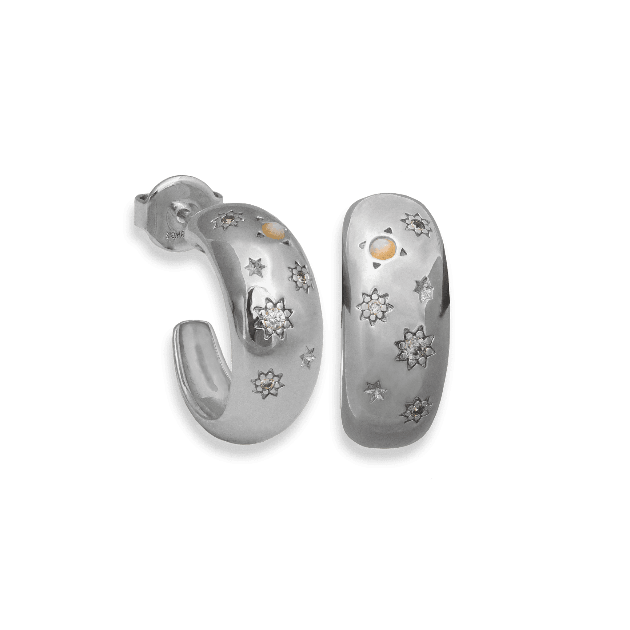 Junk-Jewels-Glitter-Star-Diamond-Opal-White-Stone-Gemstone-Chunky-Hoop-Gold-Earrings