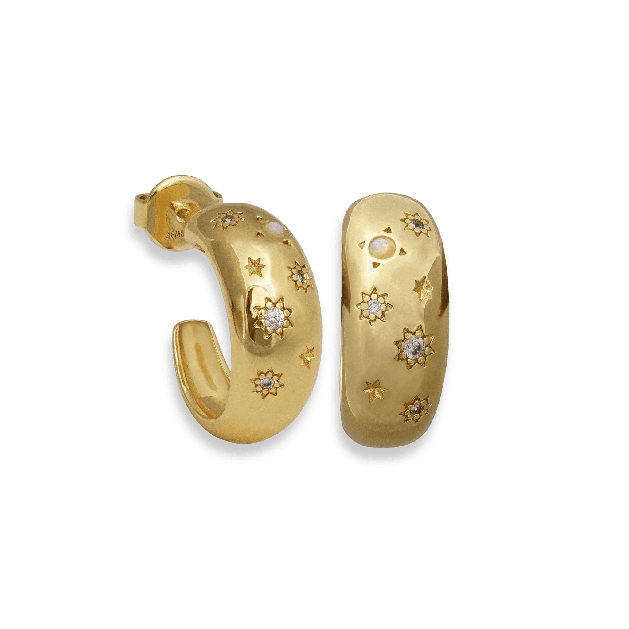 Junk-Jewels-Glitter-Star-Diamond-Opal-White-Stone-Gemstone-Chunky-Hoop-Gold-Earrings
