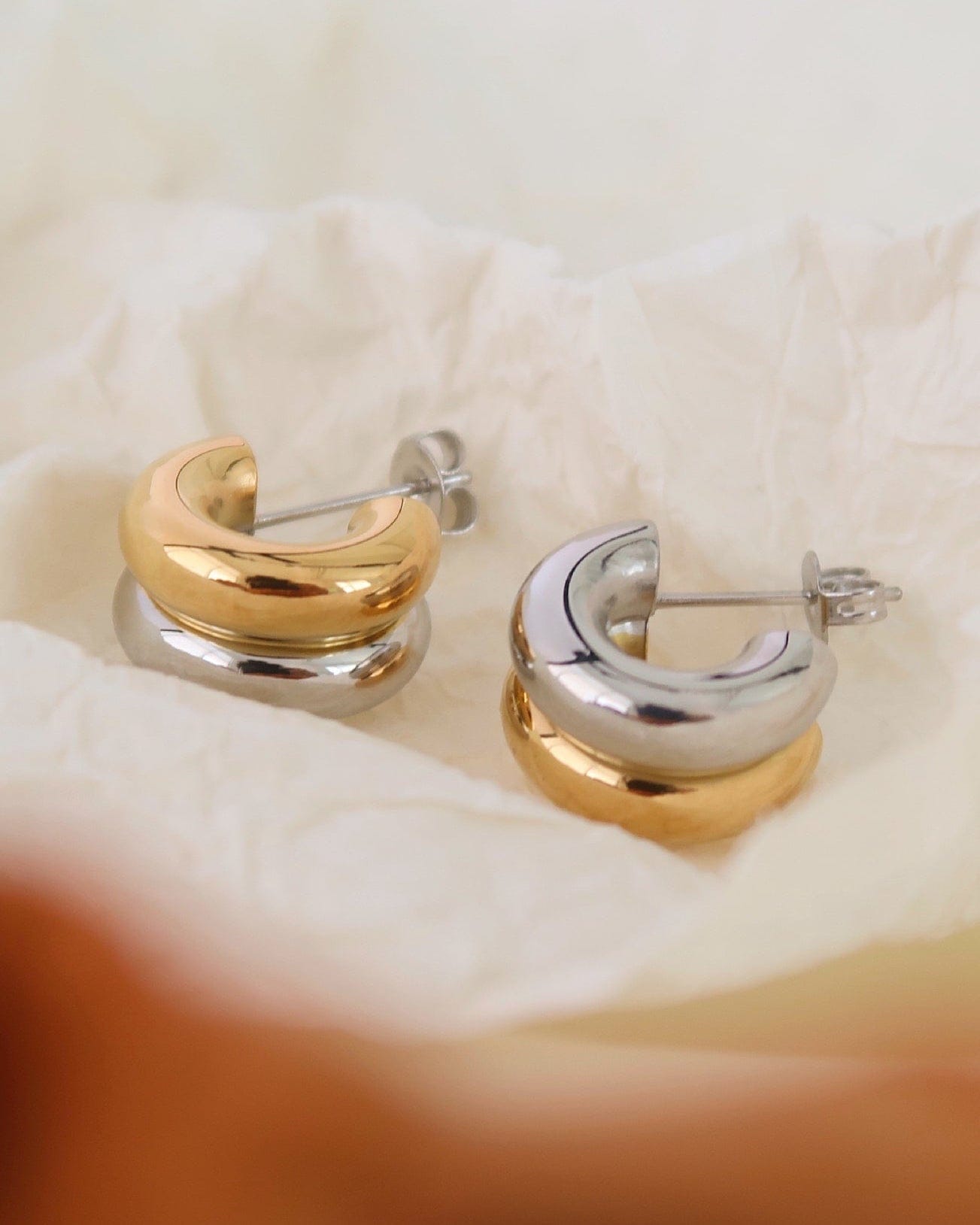 Gold and Silver Double Tone Small Hoops - Golden