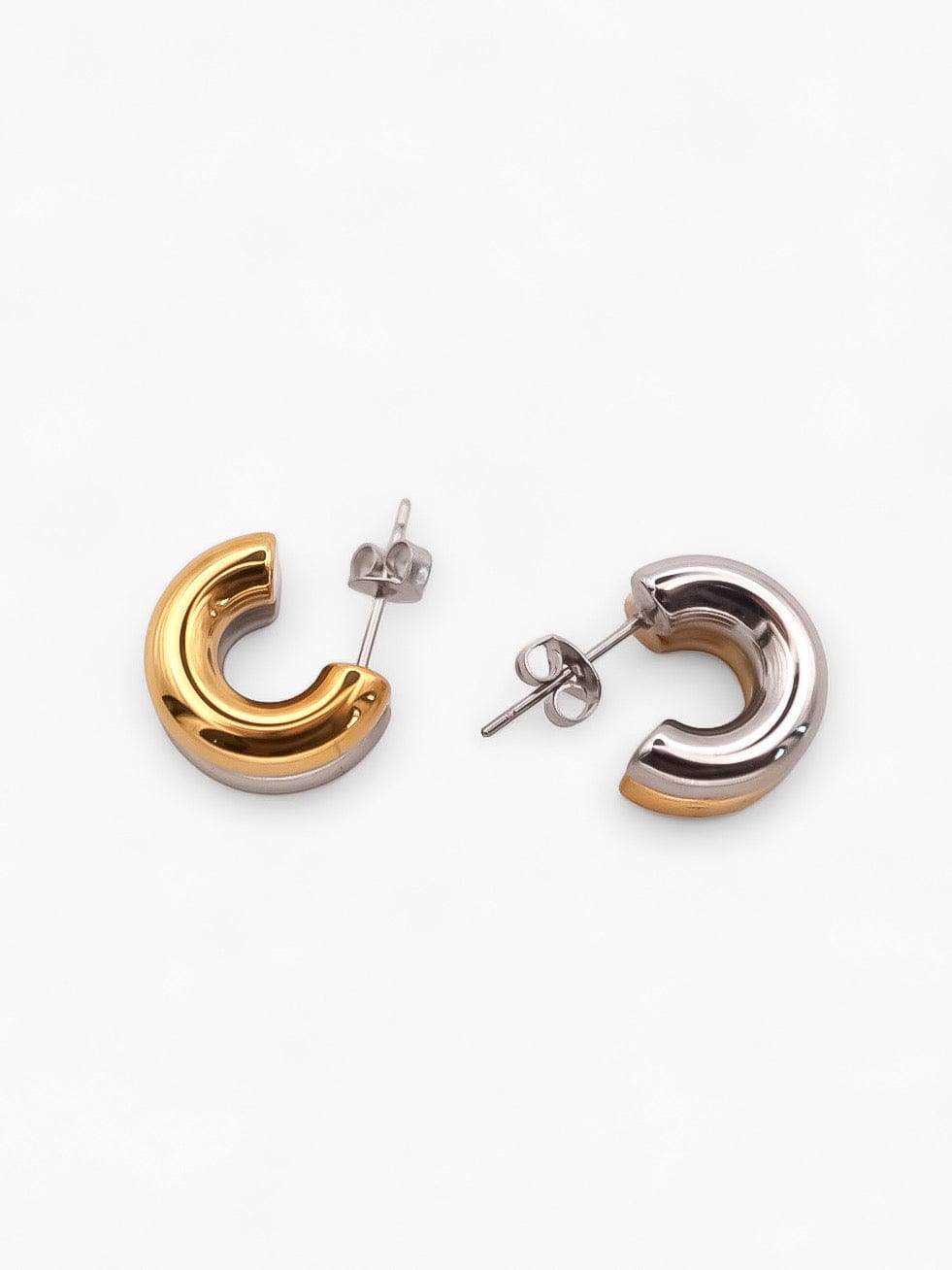 Gold and Silver Double Tone Small Hoops - Golden
