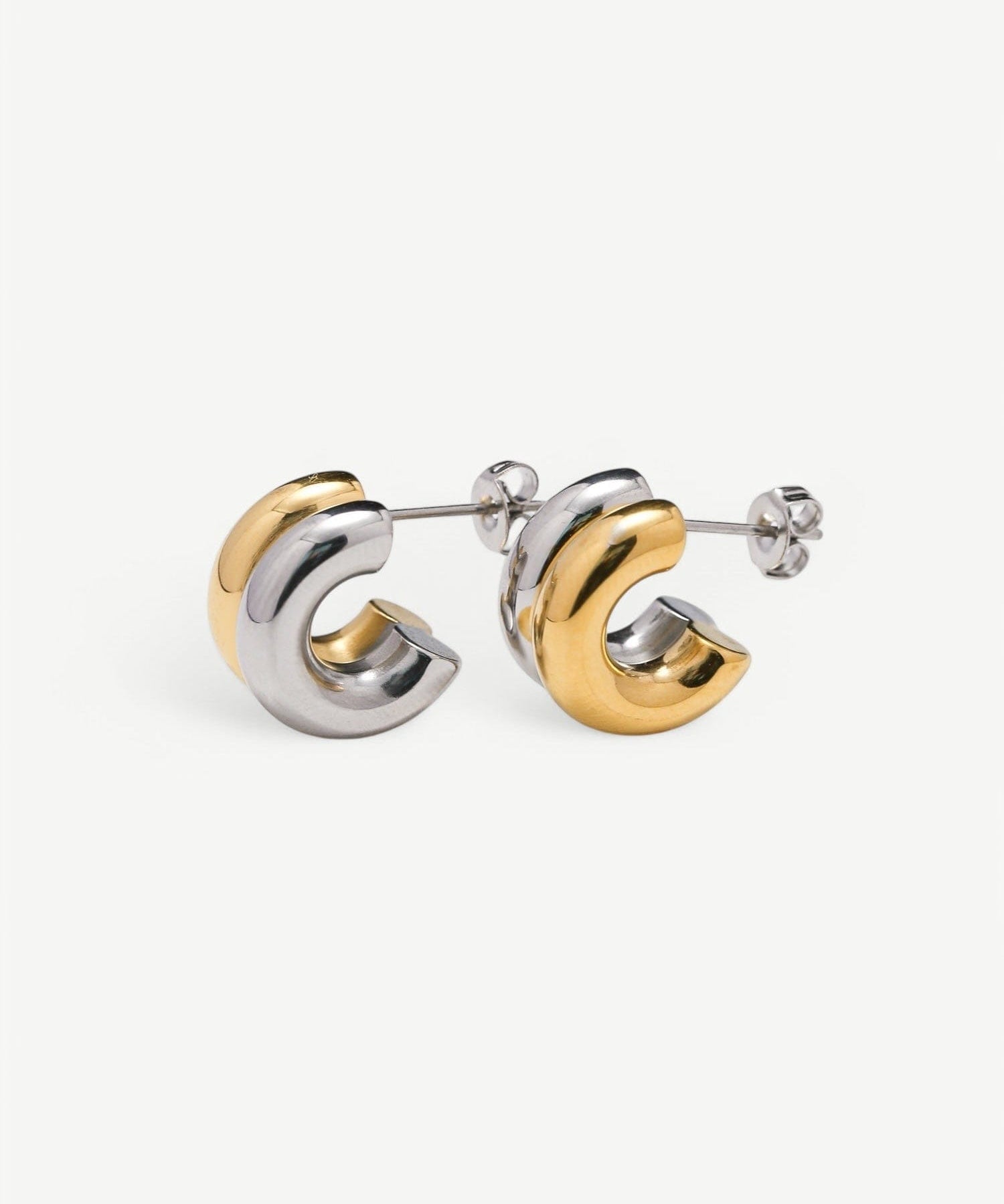 Gold and Silver Double Tone Small Hoops - Golden