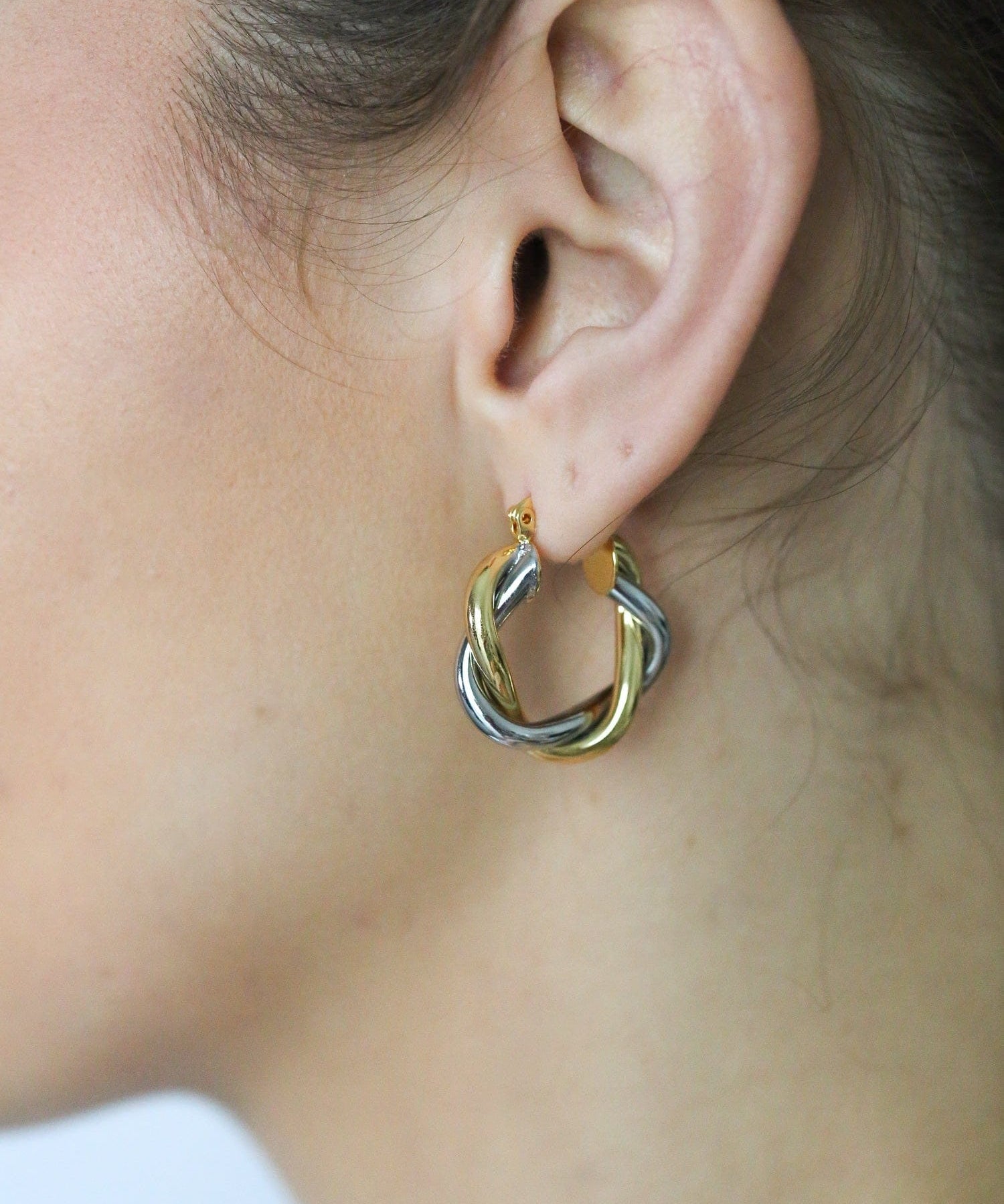 Gold & Silver Twist Hoops - Golden