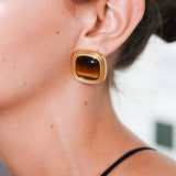 Miss-Cecilia-Golden-Horizon-Brown-Gemstone-Gold-Retro-Statement-Stud-80s-Ear-Studs-Earrings