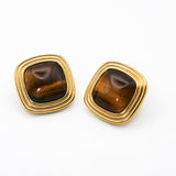 Miss-Cecilia-Golden-Horizon-Brown-Gemstone-Gold-Retro-Statement-Stud-80s-Ear-Studs-Earrings