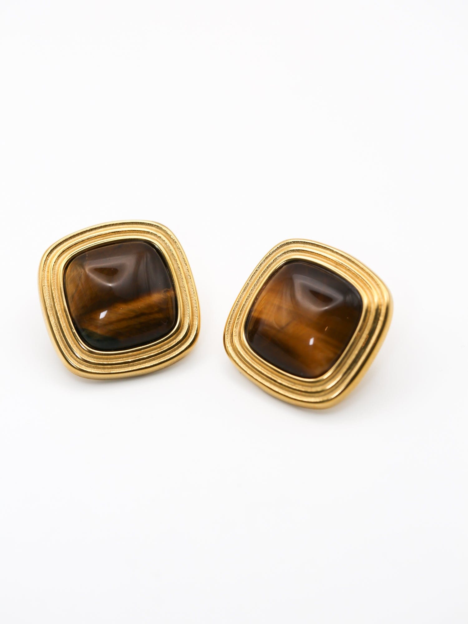 Miss-Cecilia-Golden-Horizon-Brown-Gemstone-Gold-Retro-Statement-Stud-80s-Ear-Studs-Earrings