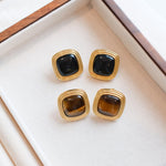 Miss-Cecilia-Golden-Horizon-Brown-Gemstone-Gold-Retro-Statement-Stud-80s-Ear-Studs-Earrings