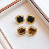 Miss-Cecilia-Golden-Horizon-Brown-Gemstone-Gold-Retro-Statement-Stud-80s-Ear-Studs-Earrings