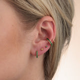 scream-pretty-gold-plated-huggie-hoop-earrings-with-green-diamond-cubic-zirconia-stones-gemstones-sparkly-ear-stack-stacking-earrings-cool-demifine-jewellery-contemporary-uk-brand