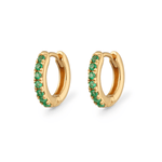 scream-pretty-gold-plated-huggie-hoop-earrings-with-green-diamond-cubic-zirconia-stones-gemstones-sparkly-ear-stack-stacking-earrings-cool-demifine-jewellery-contemporary-uk-brand