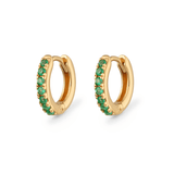 scream-pretty-gold-plated-huggie-hoop-earrings-with-green-diamond-cubic-zirconia-stones-gemstones-sparkly-ear-stack-stacking-earrings-cool-demifine-jewellery-contemporary-uk-brand