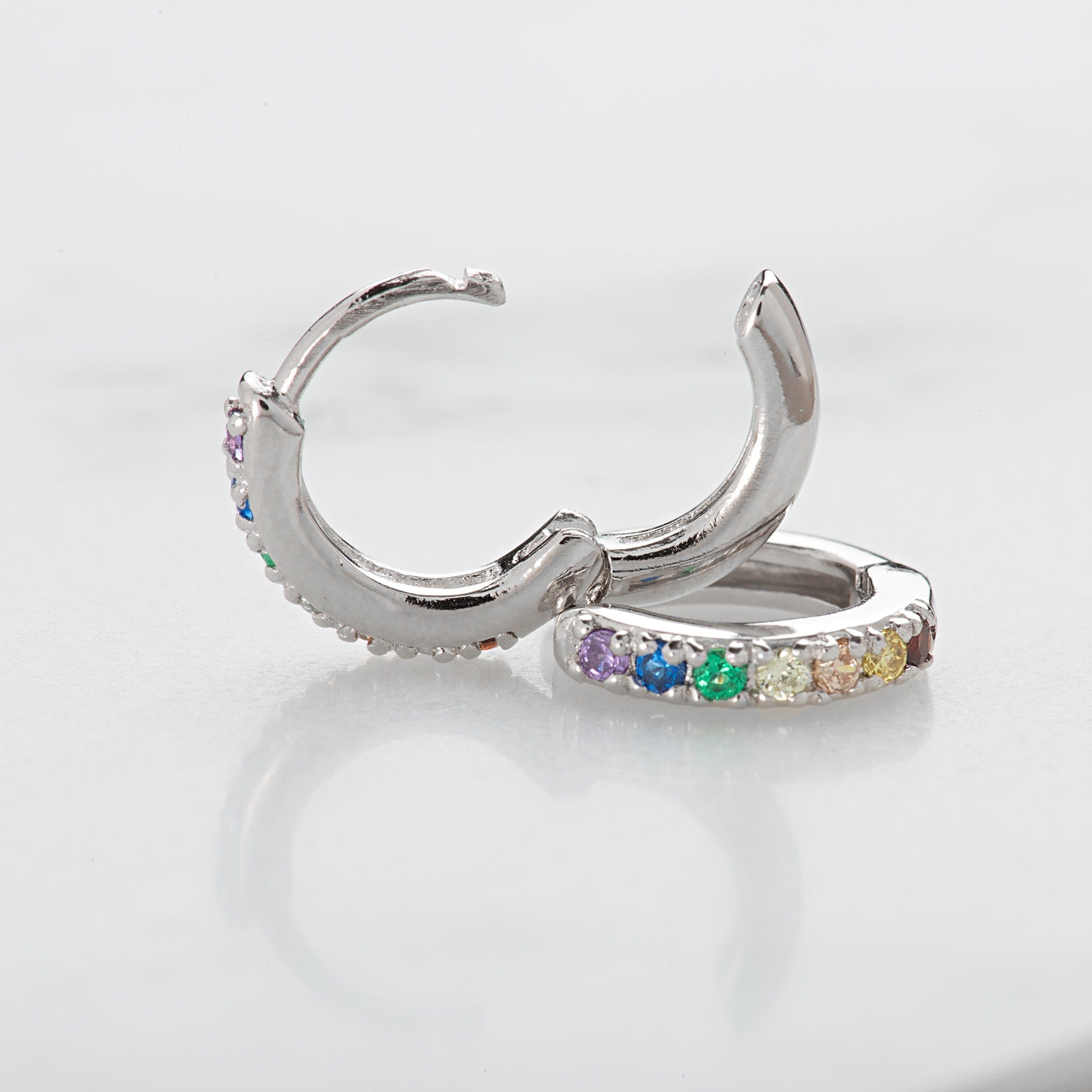 Scream-Pretty-Huggie-Hoop-Earrings-Cubic-Zirconia-Diamond-Multi-Coloured-Rainbow-Stones-Gemstone-Gold-Plated-Silver-Ear-Stacking-Stack