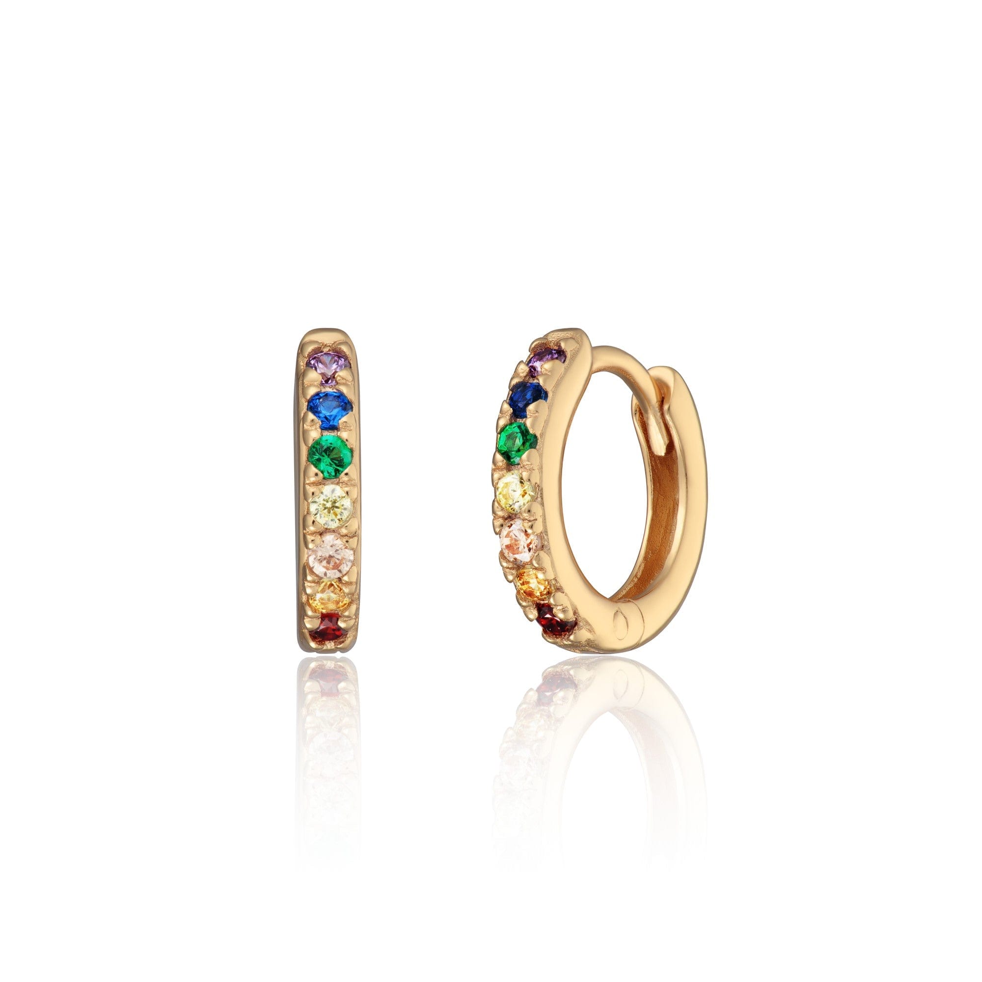 Scream-Pretty-Huggie-Hoop-Earrings-Cubic-Zirconia-Diamond-Multi-Coloured-Rainbow-Stones-Gemstone-Gold-Plated-Silver-Ear-Stacking-Stack