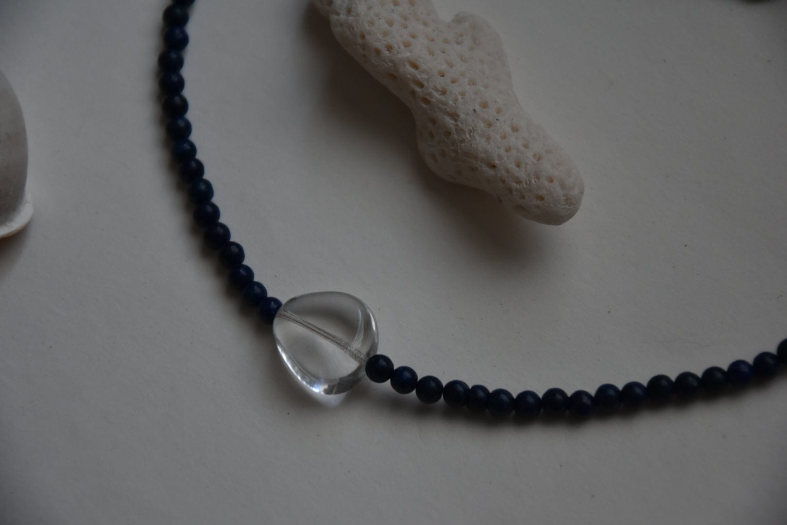 Kan-Studio-Indira-necklace-Lapis-Lazuli-Clear-Peach-Glass-Green-Aventurine-Delicate-Beaded-Pendant-Necklace-Contrasting-Colours-Summer-Jewellery-Beads-Bead-Cool-Boho-Style-Design