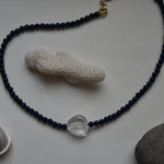 Kan-Studio-Indira-necklace-Lapis-Lazuli-Clear-Peach-Glass-Green-Aventurine-Delicate-Beaded-Pendant-Necklace-Contrasting-Colours-Summer-Jewellery-Beads-Bead-Cool-Boho-Style-Design