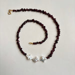 Kan-Studio-Irina-necklace-Boho-Bead-Beautiful-beaded-dark-purple-black-red-garnet-gemstone-stone-necklace-chunky-ivory-freshwater-pearl-pendant-intricate-organic-detail