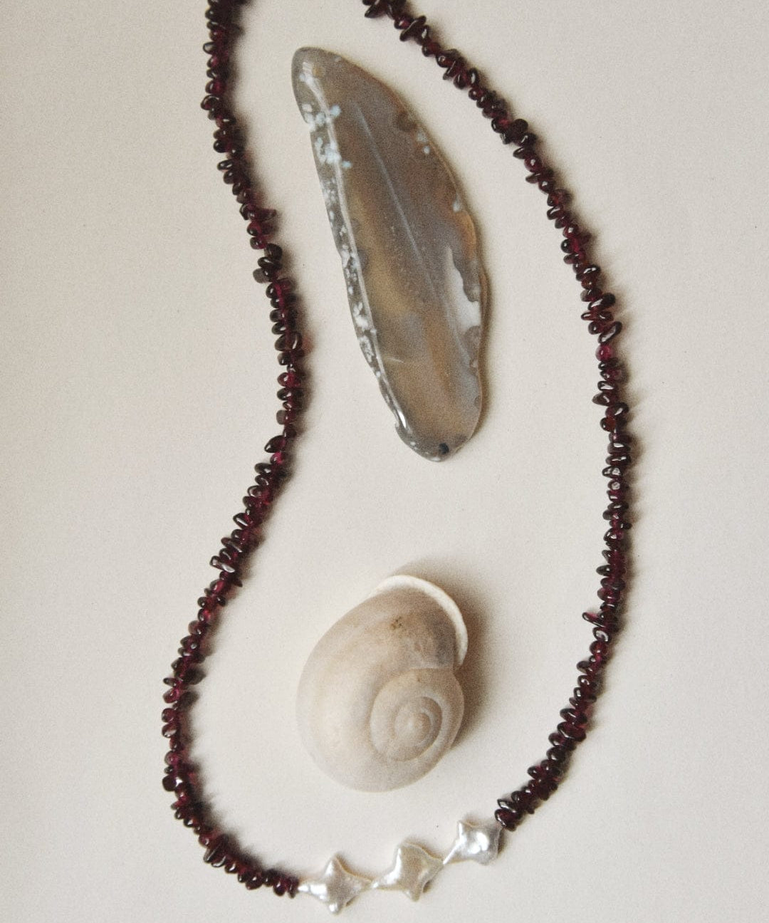 Kan-Studio-Irina-necklace-Boho-Bead-Beautiful-beaded-dark-purple-black-red-garnet-gemstone-stone-necklace-chunky-ivory-freshwater-pearl-pendant-intricate-organic-detail