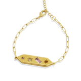 Junk-Jewels-Kaleidoscope-Rainbow-Stone-Multi-Disco-Chain-bar-pendant-Bracelet-coloured-gemstone-gold