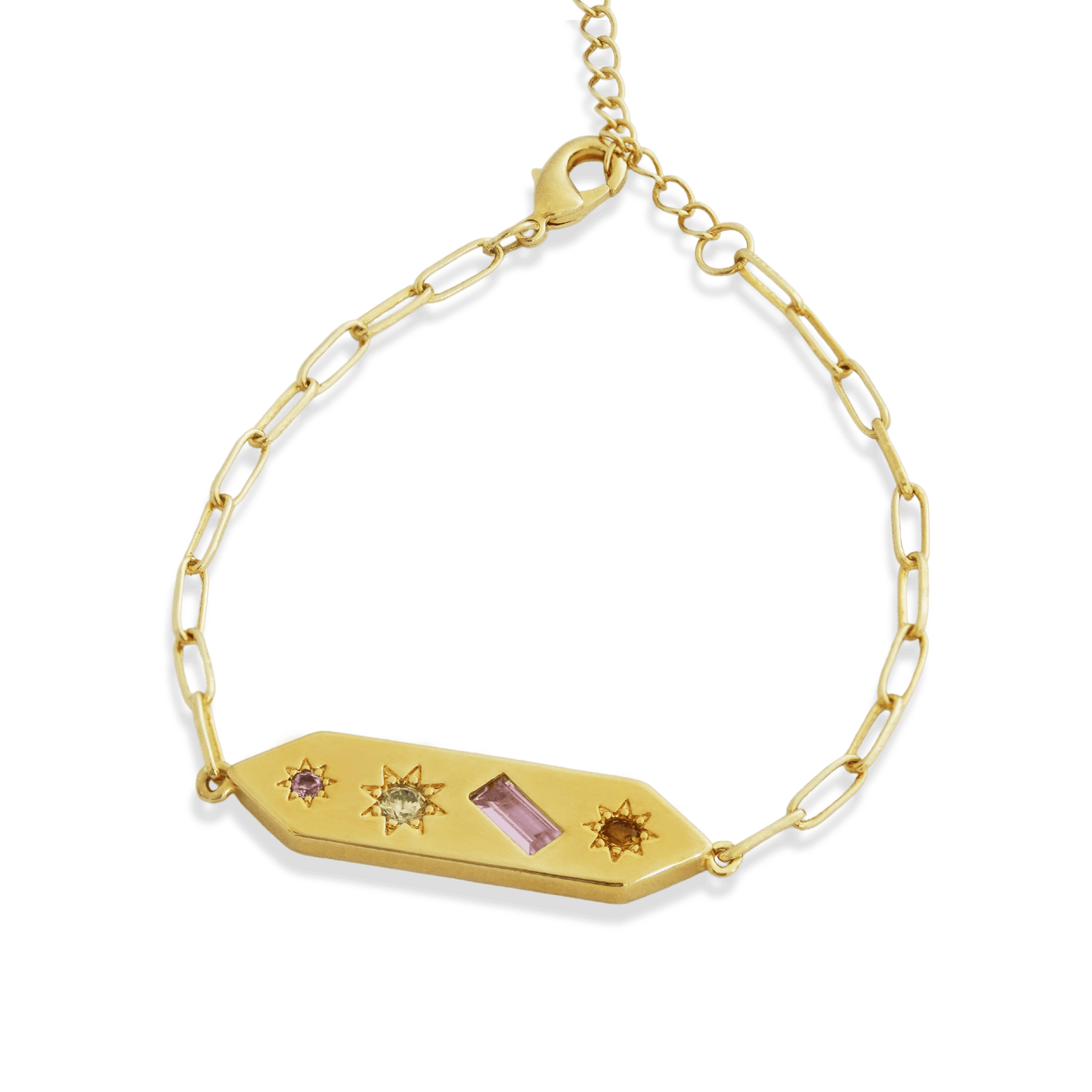 Junk-Jewels-Kaleidoscope-Rainbow-Stone-Multi-Disco-Chain-bar-pendant-Bracelet-coloured-gemstone-gold