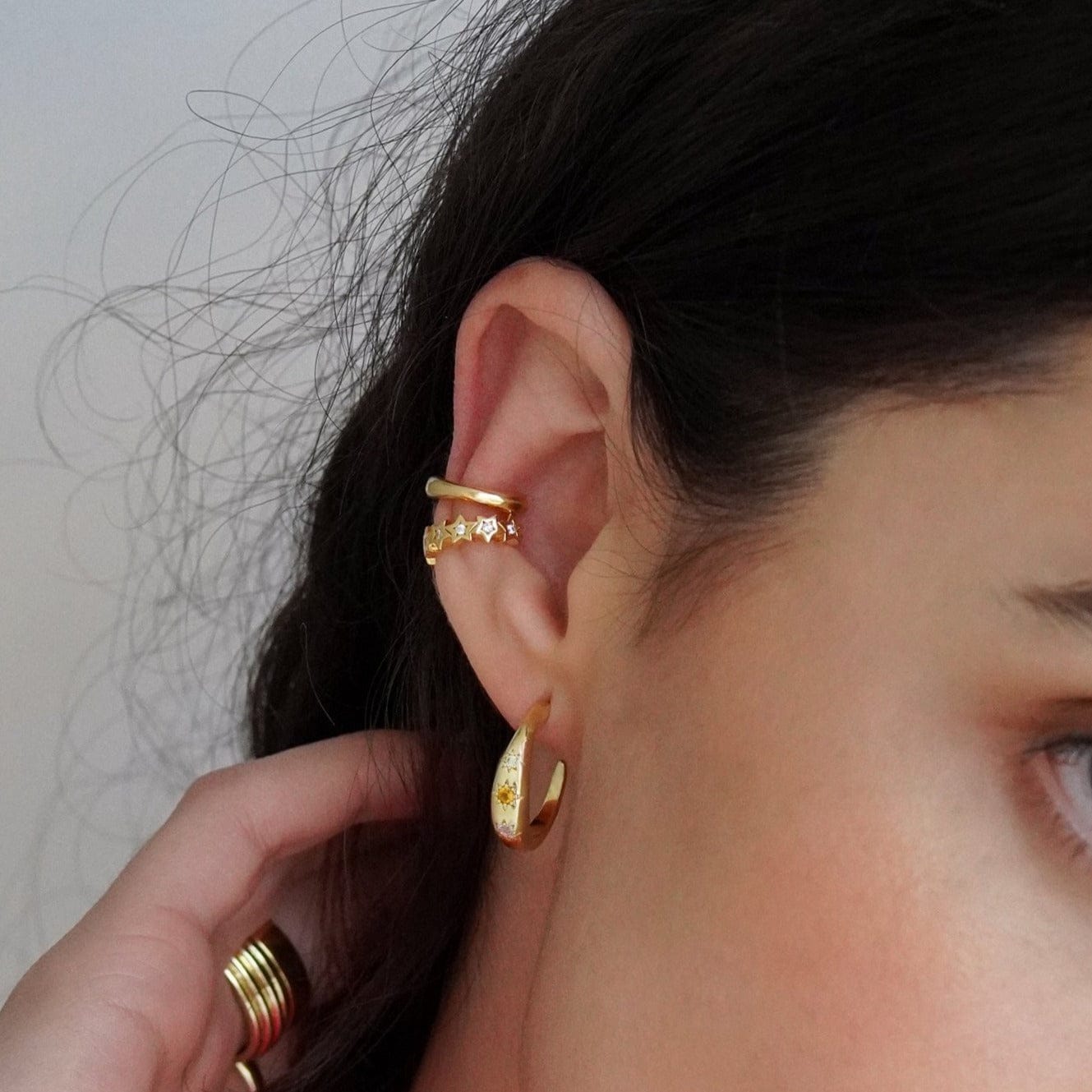 Junk-Jewels-Kaleidoscope-Disco-Gemstone-Star-Chunky-Hoop-Earrings-Gold