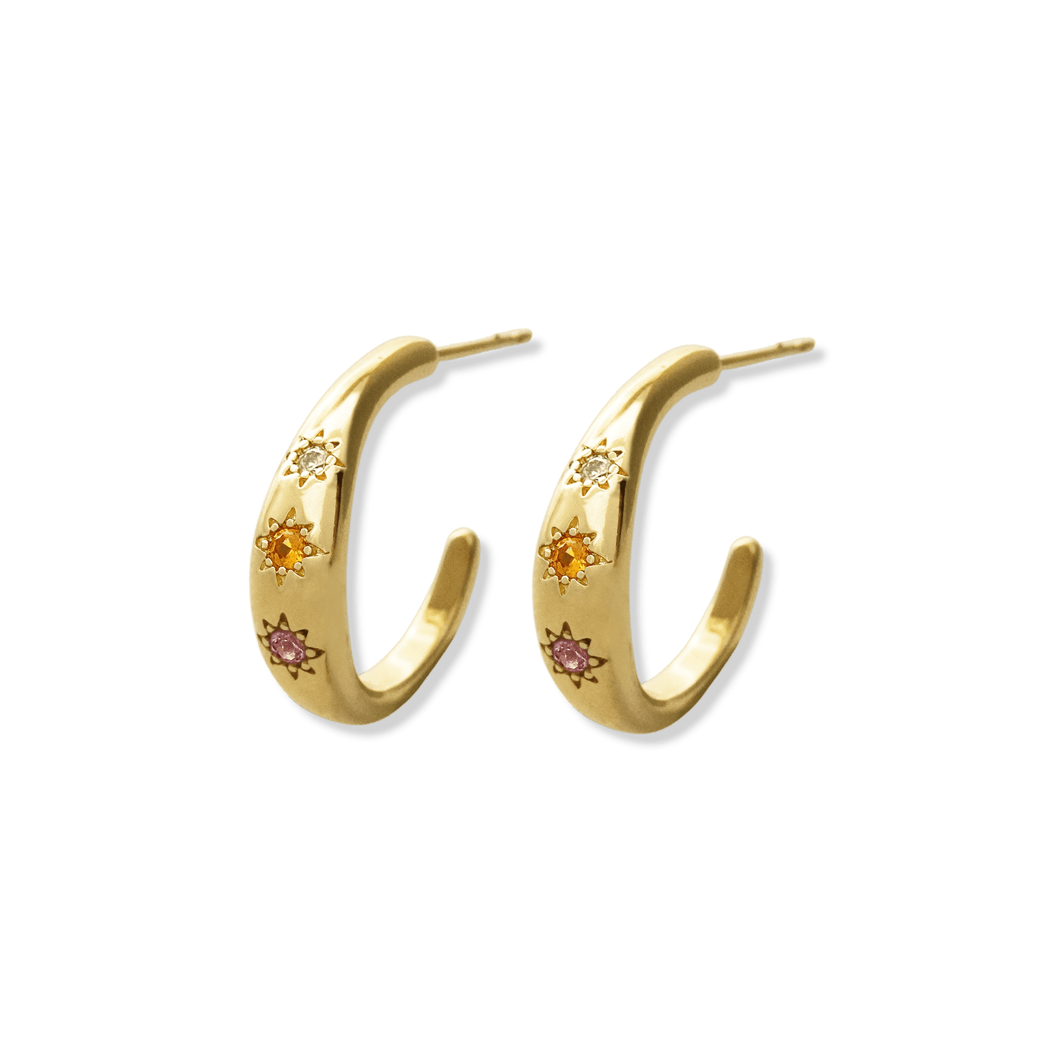 Junk-Jewels-Kaleidoscope-Disco-Gemstone-Star-Chunky-Hoop-Earrings-Gold