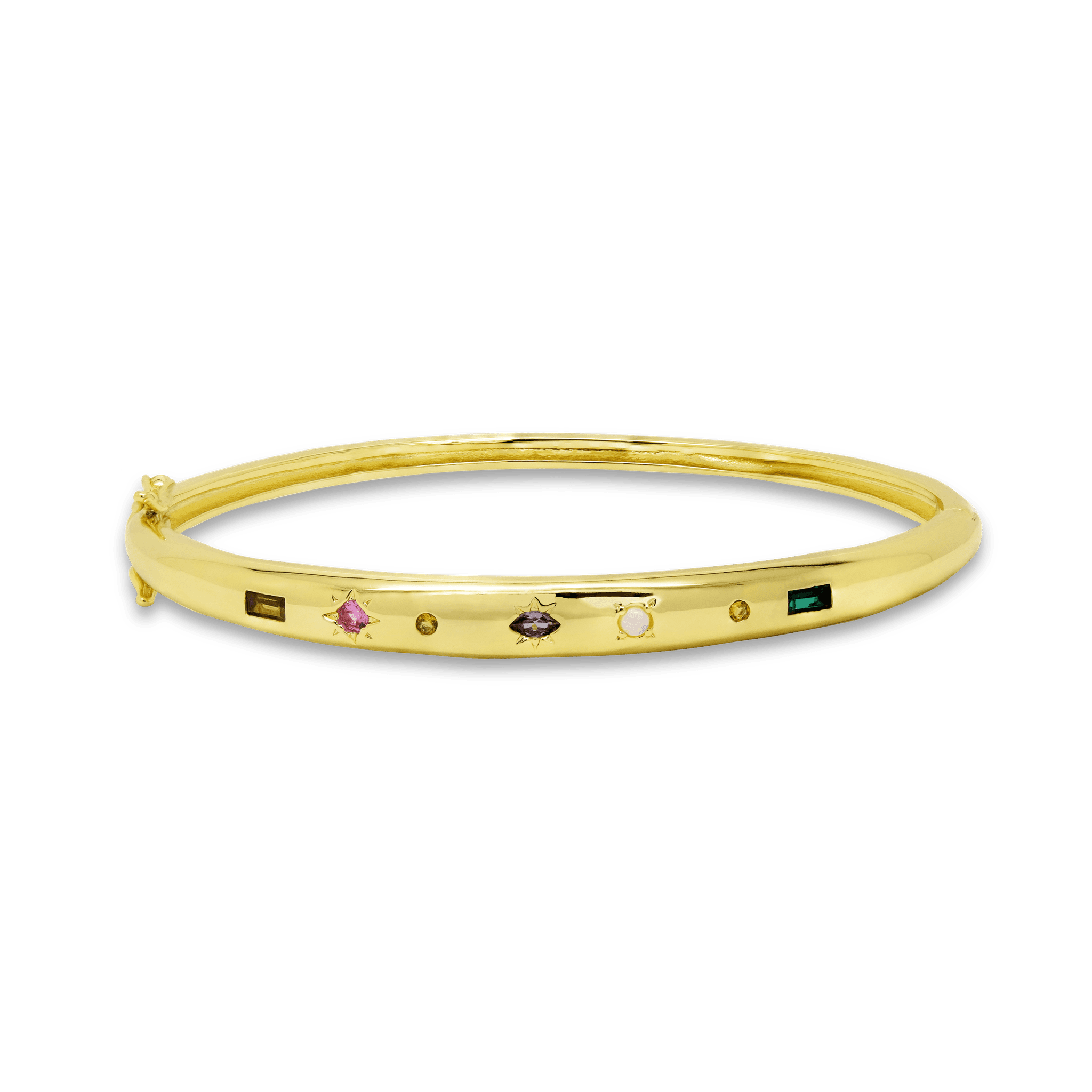 Junk-Jewels-Kaleidoscope-Multi-Coloured-Rainbow-Gemstone-Bangle-Bracelet-sleek-Gold