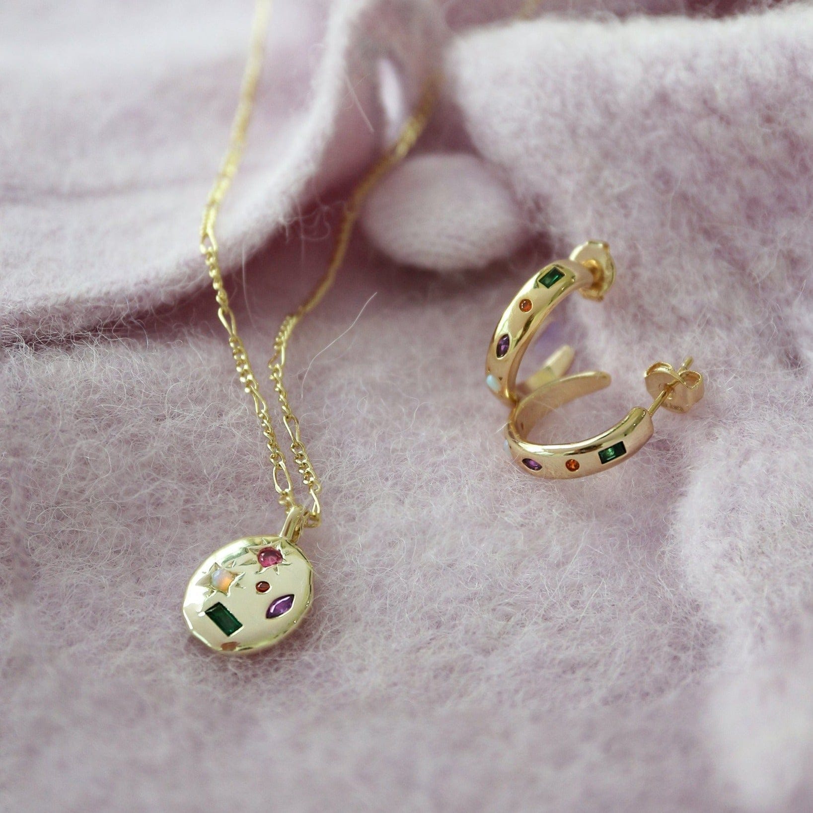 Junk-Jewels-Kaleidoscope -Multicoloured-Stone-gemstone-Hoop-Earrings-Hoops-Gold