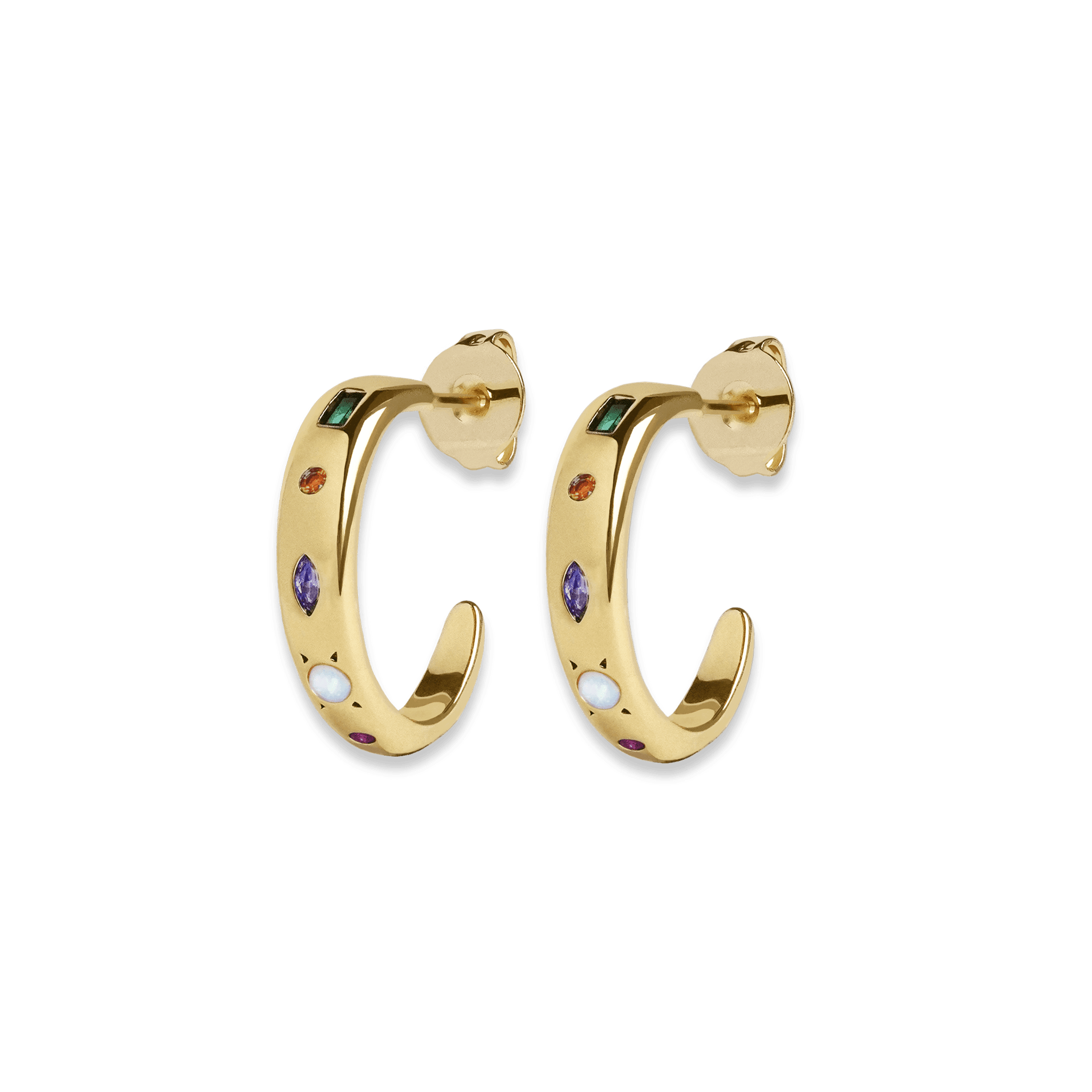 Junk-Jewels-Kaleidoscope -Multicoloured-Stone-gemstone-Hoop-Earrings-Hoops-Gold