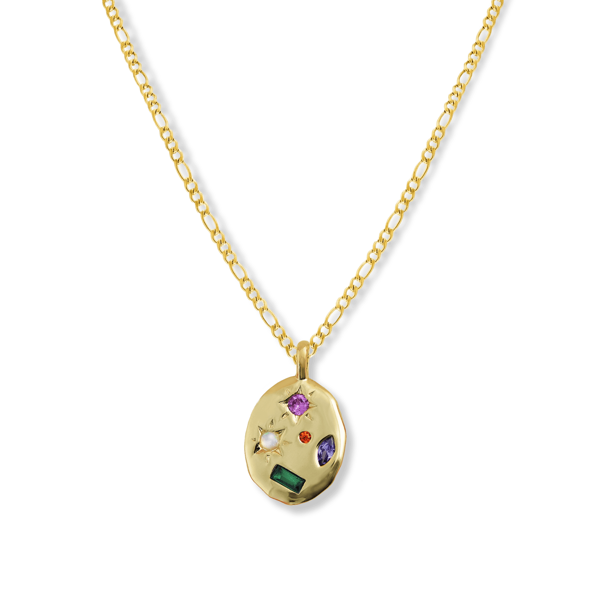 Junk-Jewels-Kaleidoscope-Gemstone-Multicoloured-Rainbow-Star-Pendant-Necklace-Gold-Figaro-Chain