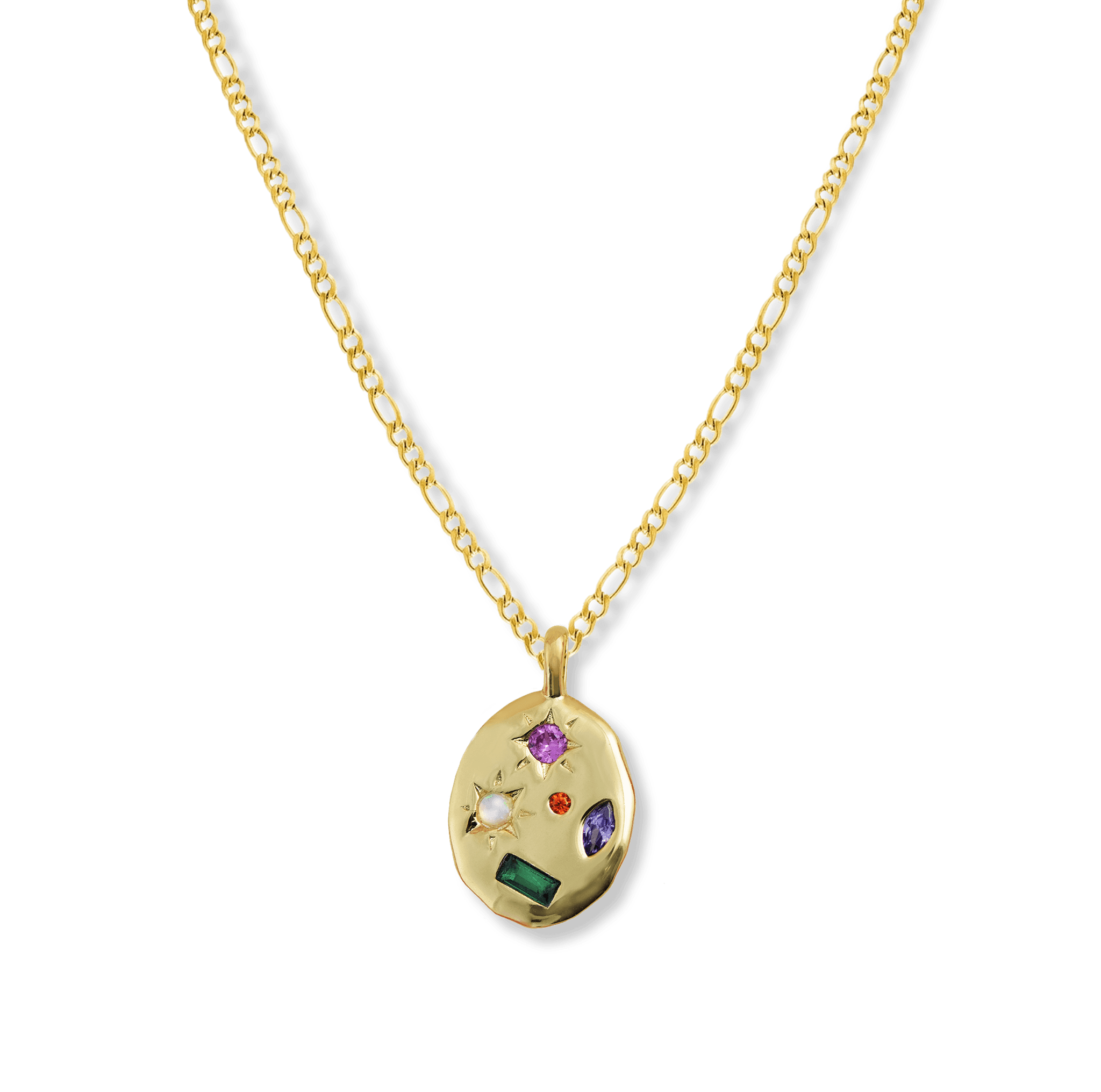 Junk-Jewels-Kaleidoscope-Gemstone-Multicoloured-Rainbow-Star-Pendant-Necklace-Gold-Figaro-Chain