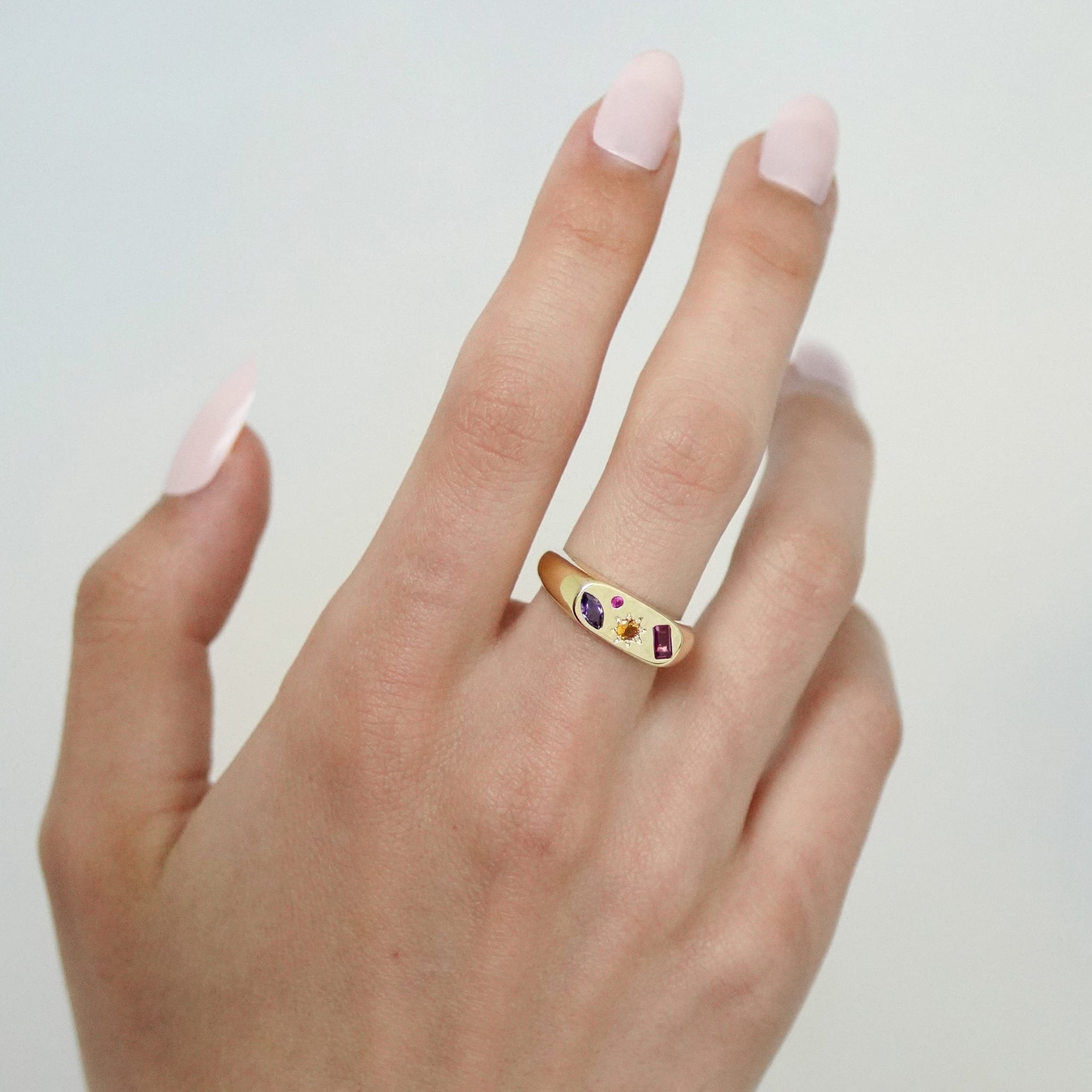 Junk-Jewels-Kaleidoscope-Gemstone-Colourful-Chunky-Signet-Ring-Gold