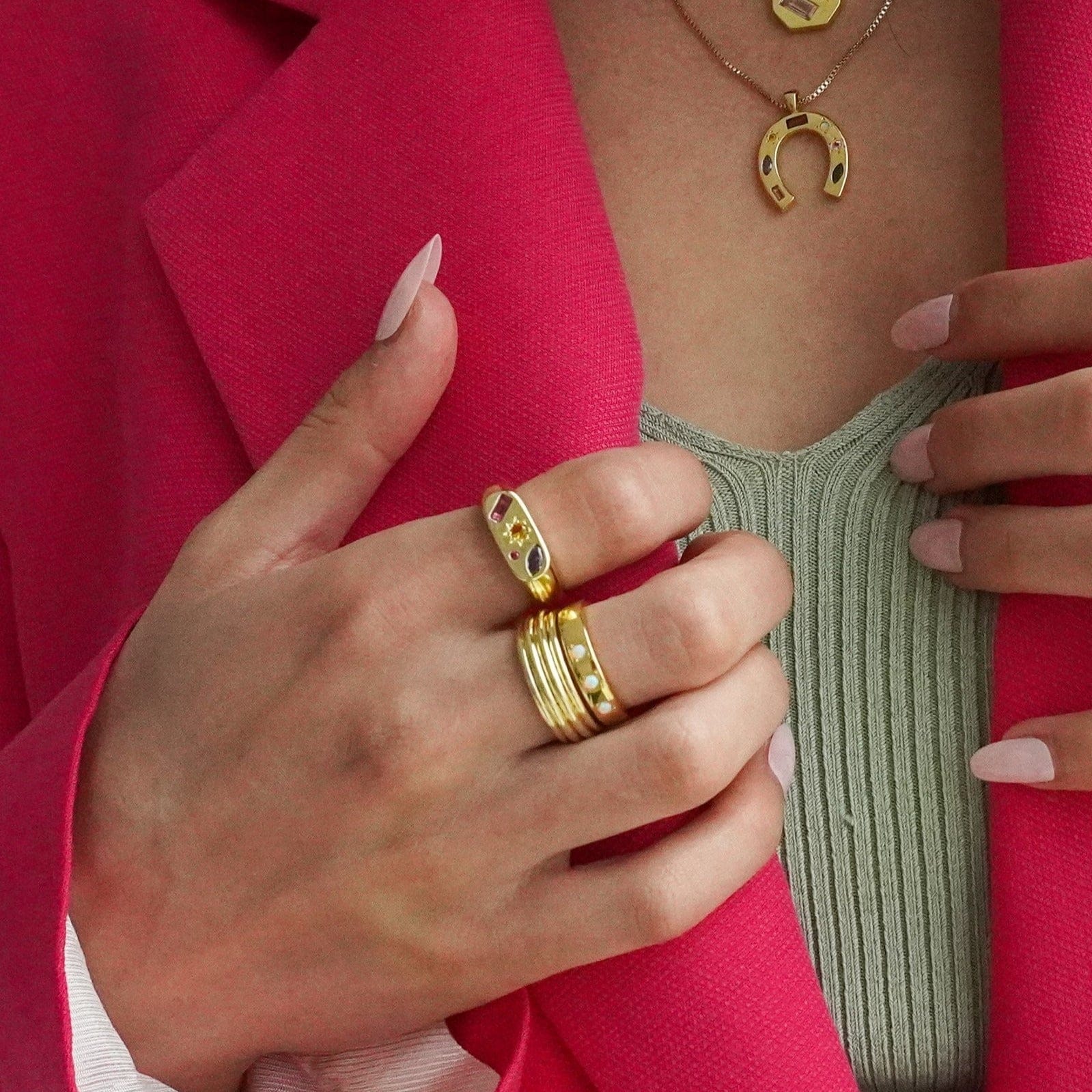 Junk-Jewels-Kaleidoscope-Gemstone-Colourful-Chunky-Signet-Ring-Gold