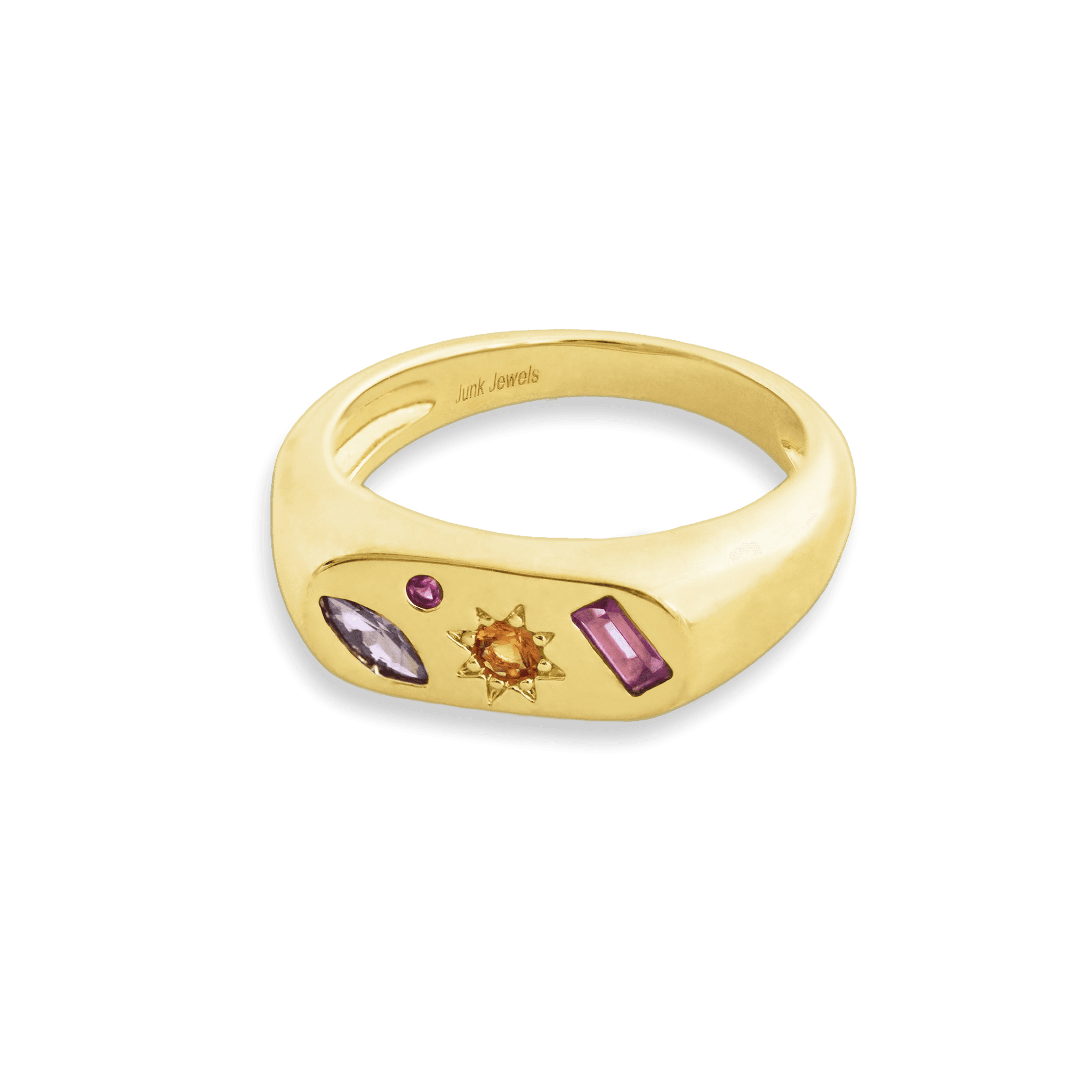 Junk-Jewels-Kaleidoscope-Gemstone-Colourful-Chunky-Signet-Ring-Gold