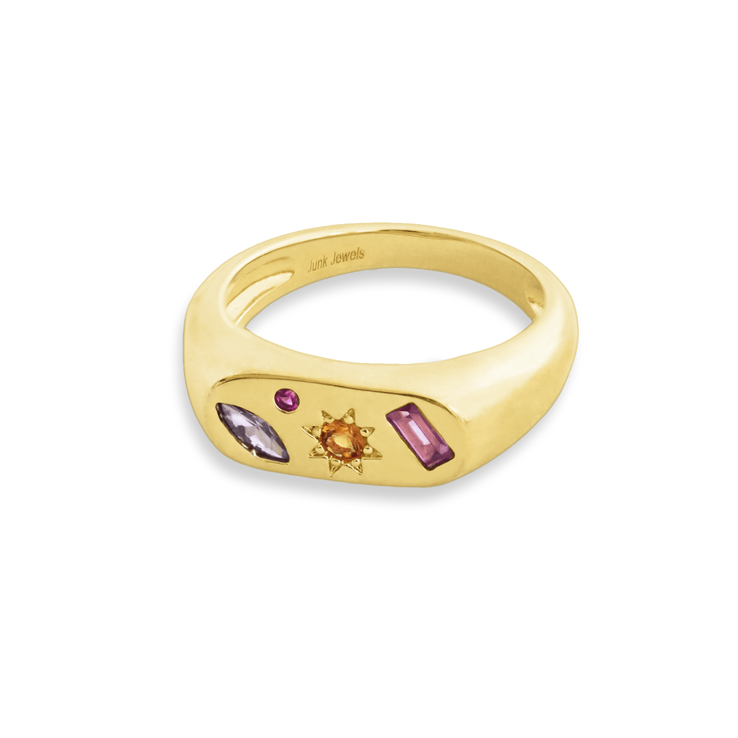 Junk-Jewels-Kaleidoscope-Gemstone-Colourful-Chunky-Signet-Ring-Gold