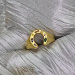 Junk-Jewels-Kaleidoscope-Lucky-Horseshoe-Charm-Multicoloured-rainbow-gemstone-stone-Signet-Ring-gold-silver