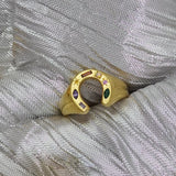 Junk-Jewels-Kaleidoscope-Lucky-Horseshoe-Charm-Multicoloured-rainbow-gemstone-stone-Signet-Ring-gold-silver