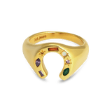 Junk-Jewels-Kaleidoscope-Lucky-Horseshoe-Charm-Multicoloured-rainbow-gemstone-stone-Signet-Ring-gold-silver