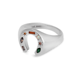 Junk-Jewels-Kaleidoscope-Lucky-Horseshoe-Charm-Multicoloured-rainbow-gemstone-stone-Signet-Ring-gold-silver