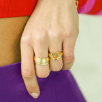 Junk-Jewels-Kaleidoscope-Lucky-Horseshoe-Charm-Multicoloured-rainbow-gemstone-stone-Signet-Ring-gold-silver