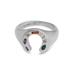 Junk-Jewels-Kaleidoscope-Lucky-Horseshoe-Charm-Multicoloured-rainbow-gemstone-stone-Signet-Ring-gold-silver